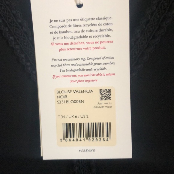 NWT SÉZANE Valencia Blouse Short Sleeve in Black Noir 34 US 2 - Picture 5 of 5